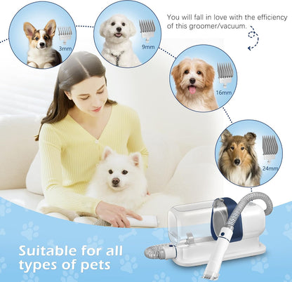 Dog Grooming Vacuum, Pet Grooming Vacuum Kit 2.3L Suction 99% Pet Hair with 5 Tools for Dog Cat for Shedding Grooming, Low Noise (Blue & White)